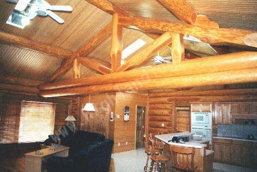 Interior shot of a Custom Log Home canadian doug fir