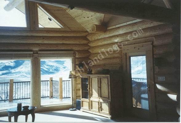 Interior shot of a Custom Log Home canadian doug fir