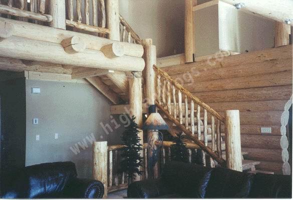 Interior shot of a Custom Log Home canadian doug fir
