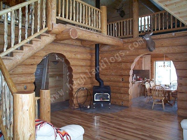 Interior shot of a Custom Log Home canadian doug fir