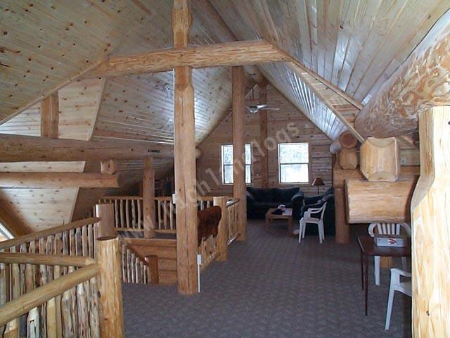 Interior shot of a Custom Log Home canadian doug fir