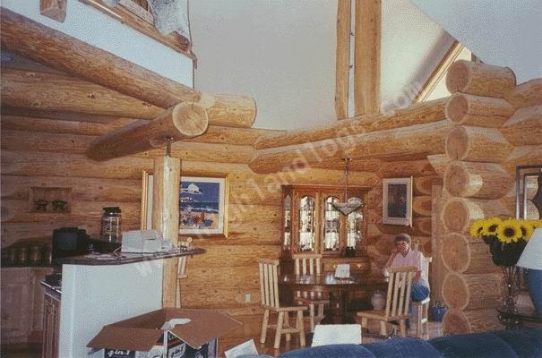 Interior shot of a Custom Log Home canadian doug fir