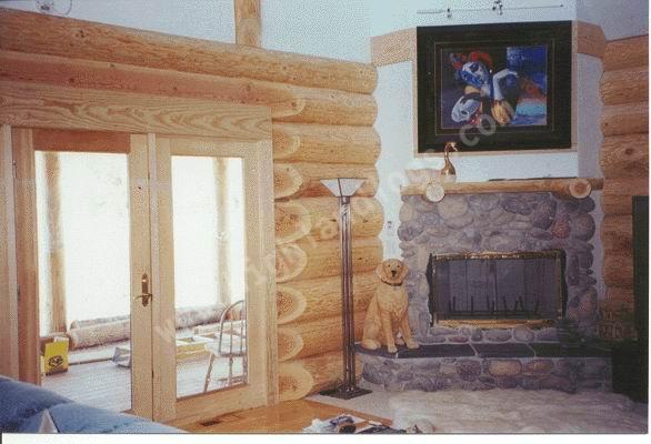 Interior shot of a Custom Log Home canadian doug fir
