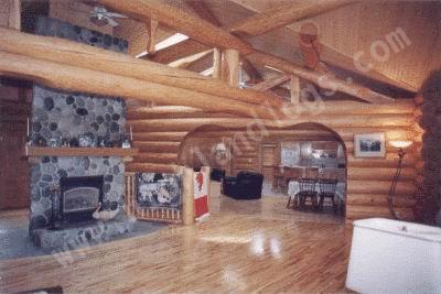 Interior shot of a Custom Log Home canadian doug fir