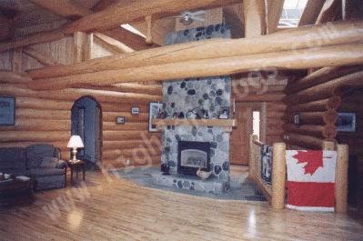 Interior shot of a Custom Log Home canadian doug fir